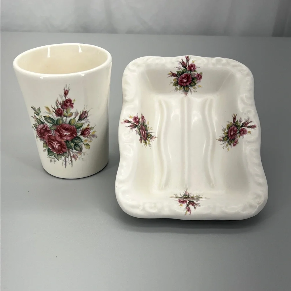 Athena Floral Ceramic Cup and Soap Dish Cottagecore Victorian Made in USA